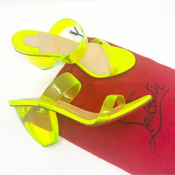 Christian Louboutin Ovida PVC Clear Strap Block Heels Neon Yellow Fluo EU 38 - Picture 4 of 13